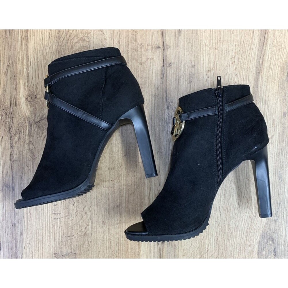 DKNY Women's Stilettos 4 in Peep Toe Booties Medallion Side Zip Black size 8.5 M - Picture 11 of 16